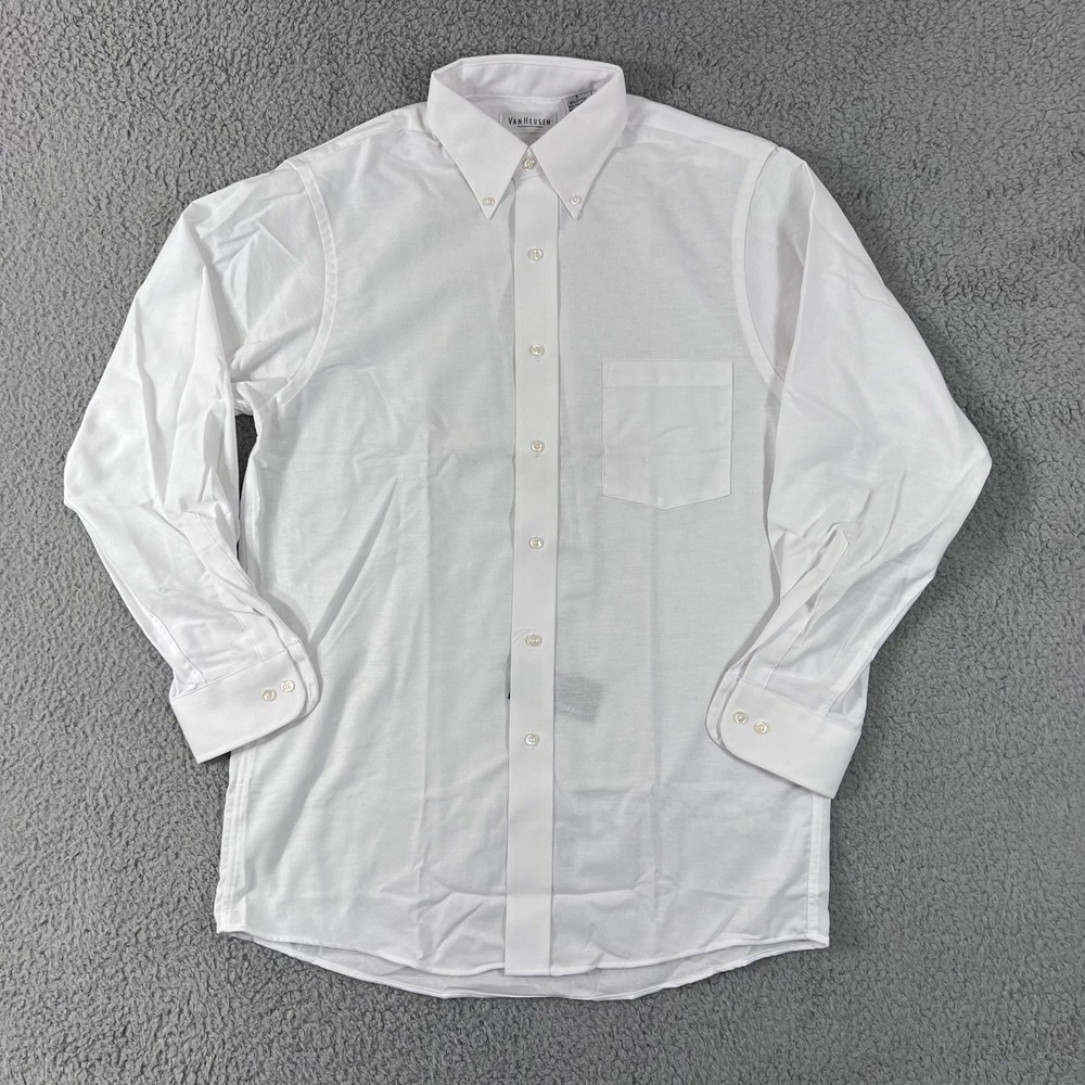 Van Heusen Button Down Shirt Men's Small White Wrinkle Free Stain Shield NWT